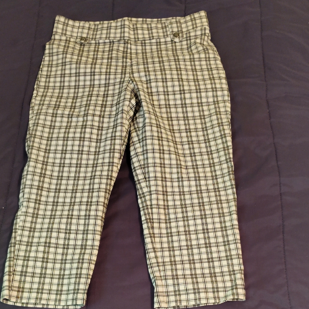 Plaid Crop Pants - Cream and Black